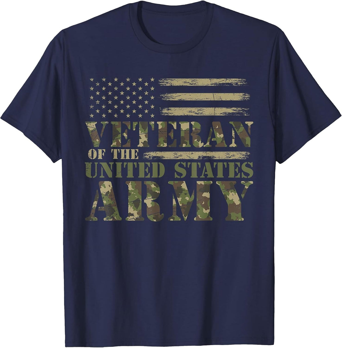 Proud Soldier United States Army USA Flag Camouflage Veteran T-Shirt - Navy Blue