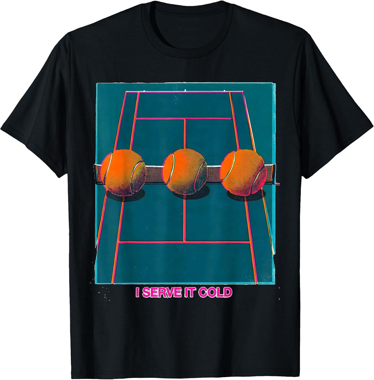 Men's I Serve It Cold Funny Tennis Player Gift for Grandpa Dad Mom T-Shirt - Black