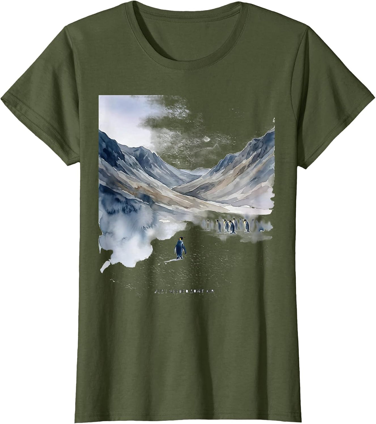 Women's Just Needed Some Air Funny Penguin Lover Penguin Enthusiast T-Shirt - Olive Green
