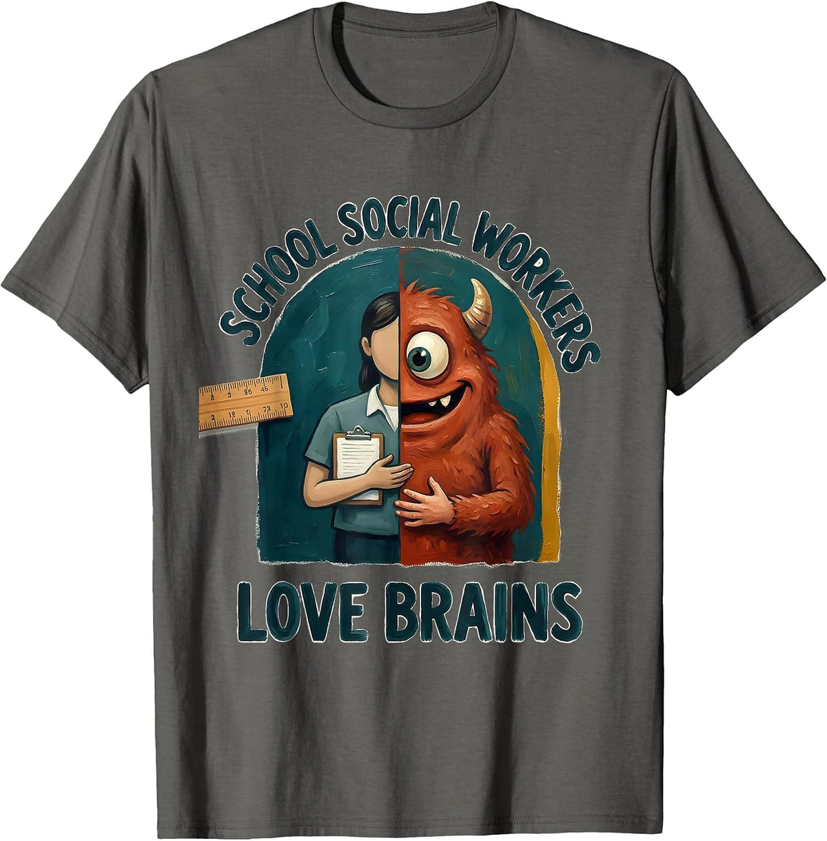 School Social Workers Love Brains Storybook Halloween T-Shirt - Asphalt Grey