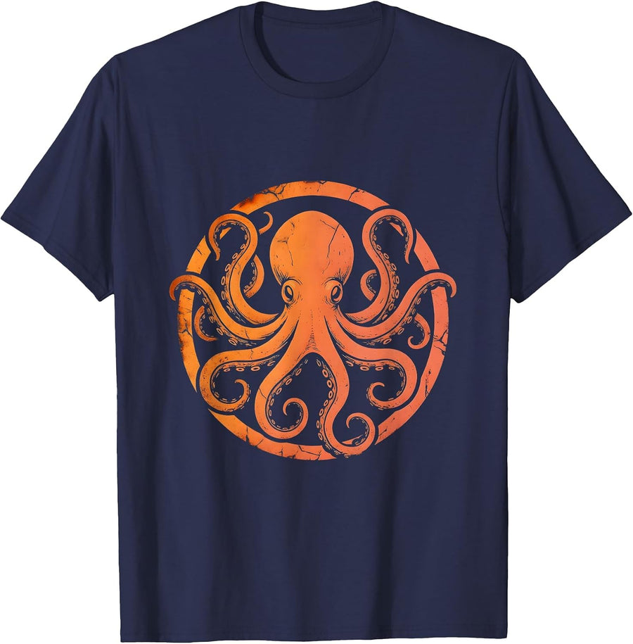 Octopus Gripping Cruise Ship Hull Graphic T-Shirt - Navy Blue