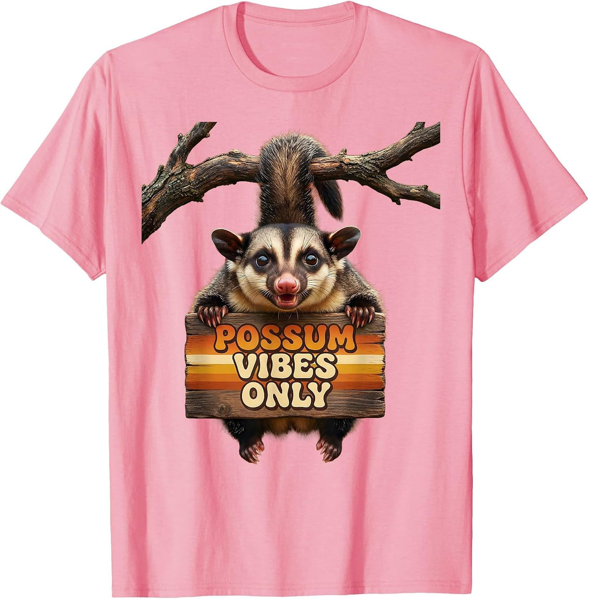 Men's Possum Vibes Only Funny Opossum Design T-Shirt - Pink