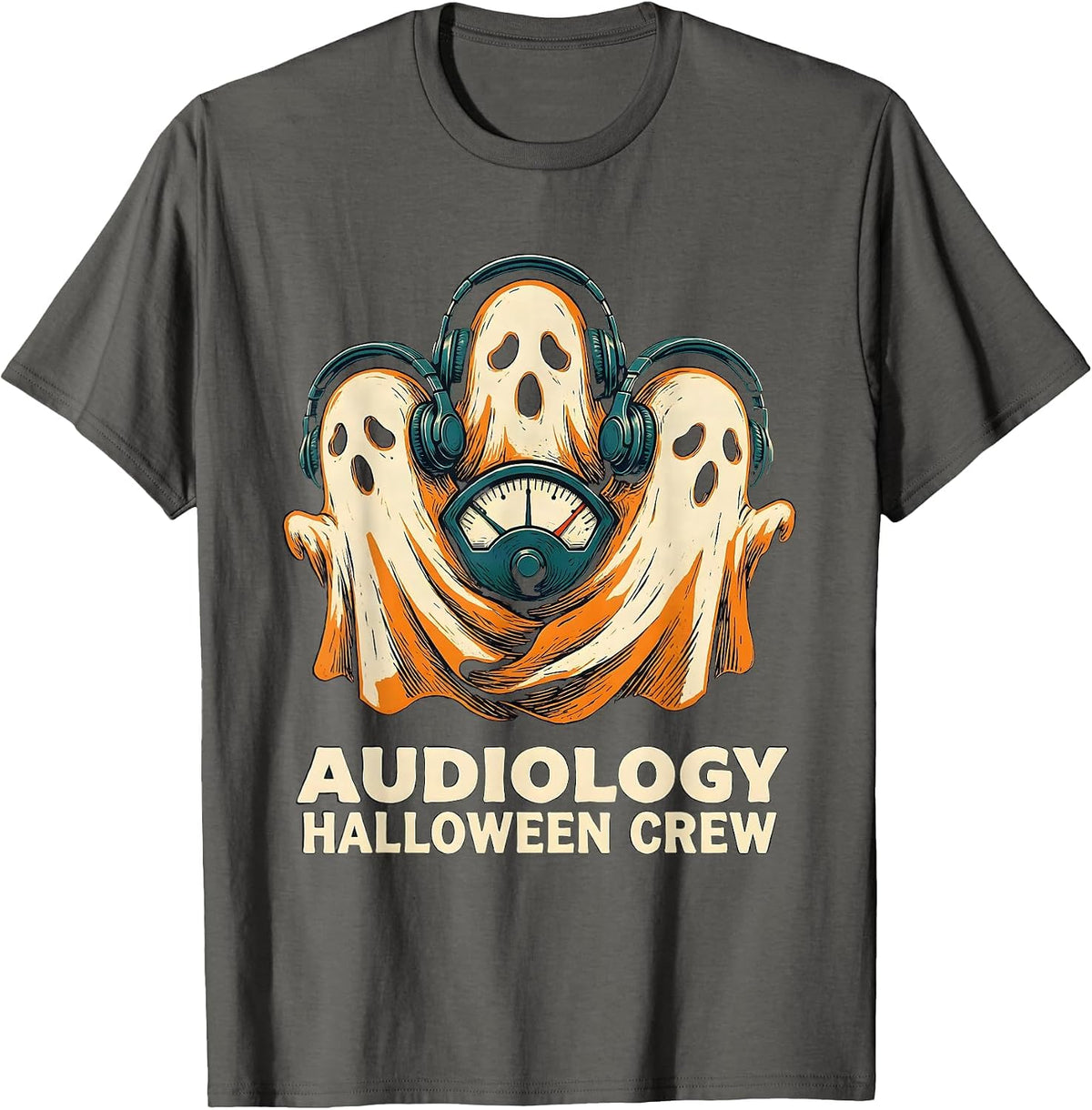 Audiology Halloween Crew Linocut Medical Worker Boo Crew T-Shirt - Asphalt Grey