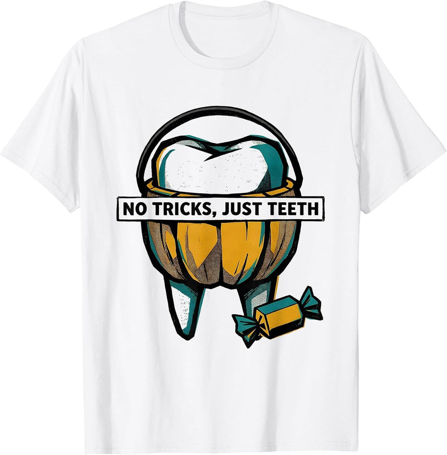 Men's No Tricks, Just Teeth Midcentury Modern Dental Hygienist T-Shirt - White