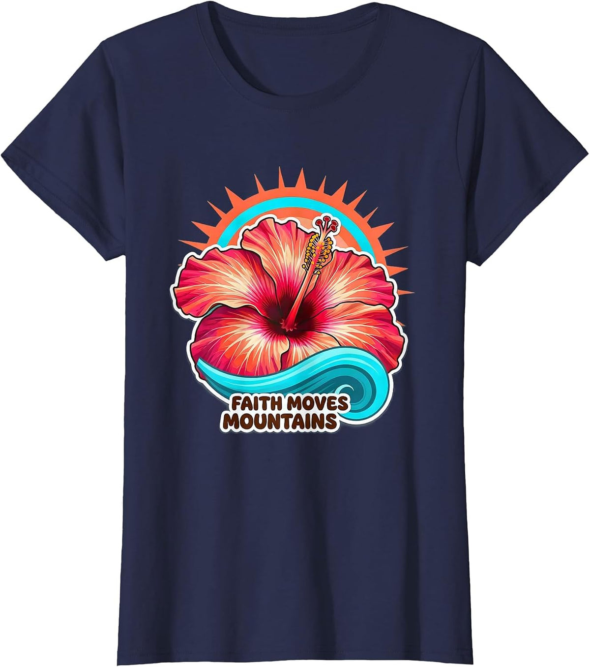 Women's Faith Over Fear Faith Moves Mountains Design T-Shirt - Navy Blue