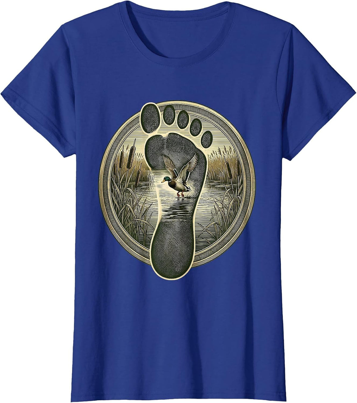 Women's Duck Camo Marsh Scene Duck Footprint Graphic T-Shirt - Royal Blue