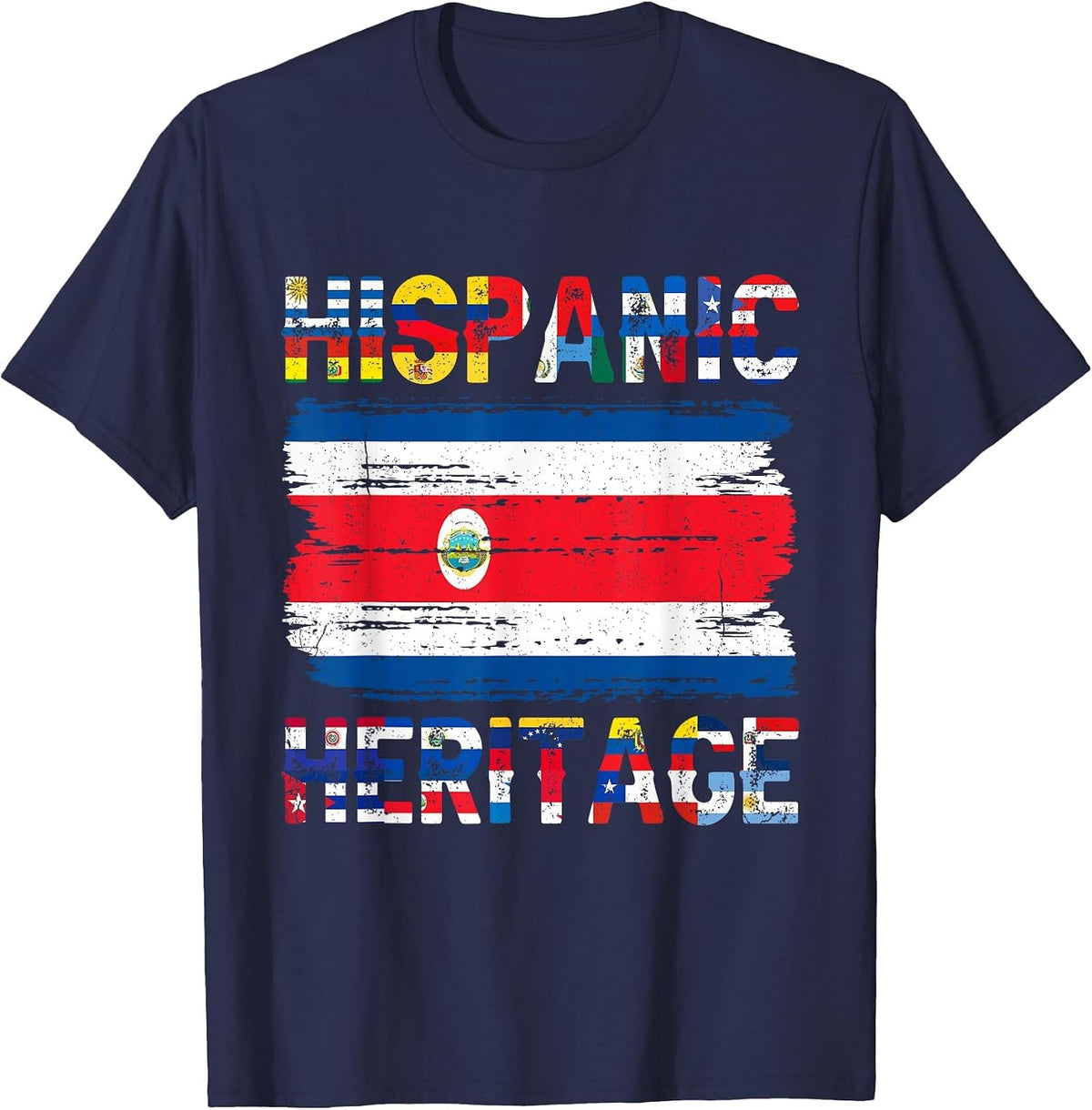 Vintage Costa Rica Costa Rican Flag Pride Hispanic Heritage T-Shirt - Navy Blue