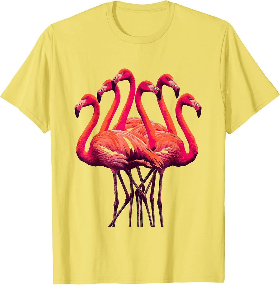Men's Flamingo Crescent Screenprint Novelty Bird Humor T-Shirt - Lemon Yellow