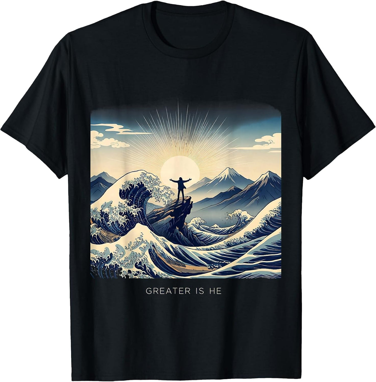 Men's Greater Is He Faith Over Fear Inspirational Design T-Shirt - Black