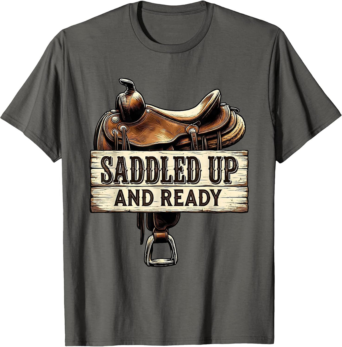 Saddled Up and Ready Equestrian Design T-Shirt - Asphalt Grey