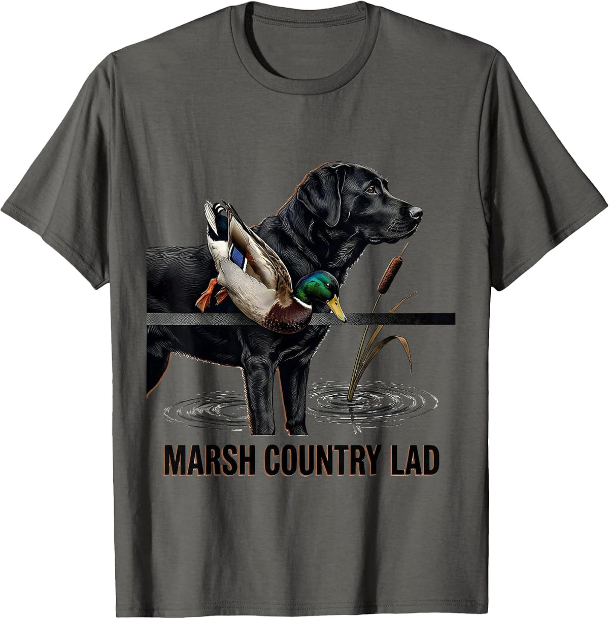 Marsh Country Lad Rustic Southern Hunting Labrador Duck T-Shirt - Asphalt Grey