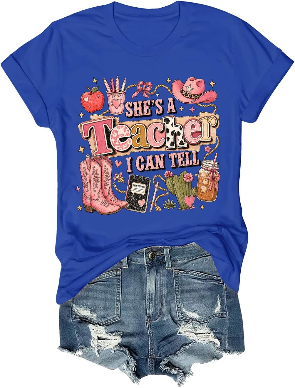 She's A Teacher I Can Tell Shirt Men Women Graphic Short Sleeve T-Shirt Tee - Crewneck Sapphire Blue