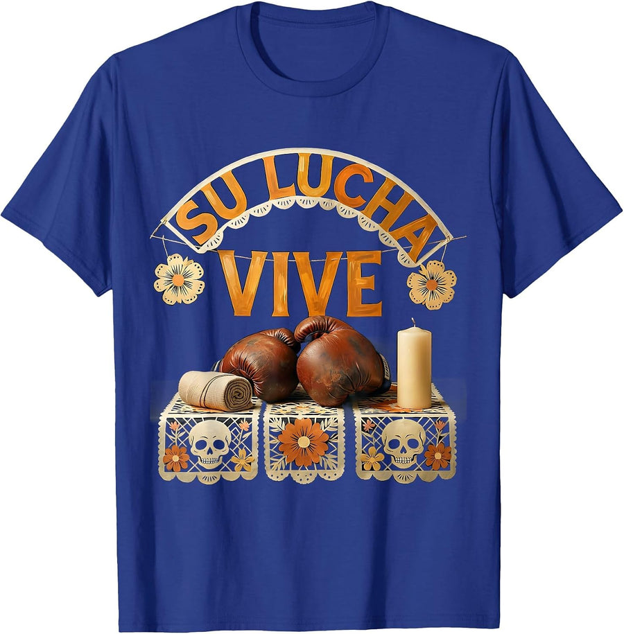 Su Lucha Vive Folk Art Dia De Los Muertos Boxing Glove T-Shirt - Royal Blue