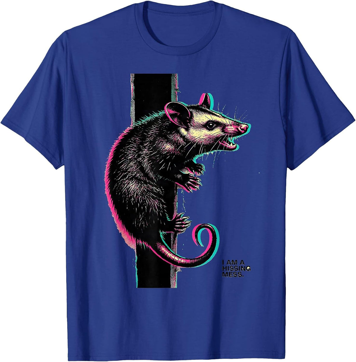 Men's I Am A Hissing Mess Risograph Opossum Meme Absurdist Humor T-Shirt - Royal Blue