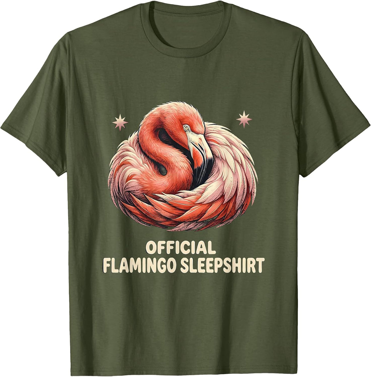 Men's Official Flamingo Sleepshirt Funny Animal Lover Pajama T-Shirt - Olive Green