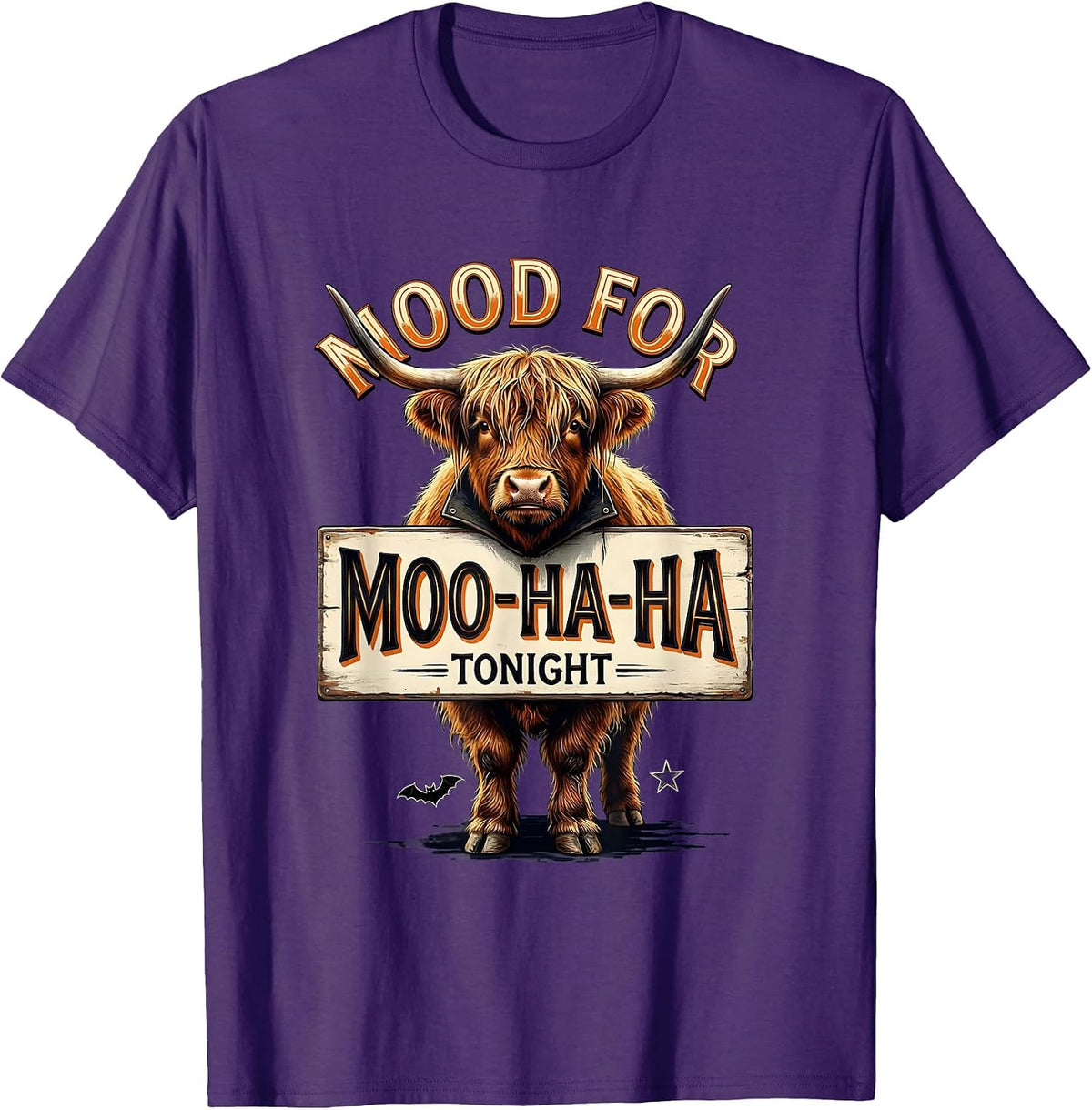 Men's Mood For Moo-Ha-Ha Tonight Funny Highland Cow Halloween T-Shirt - Purple