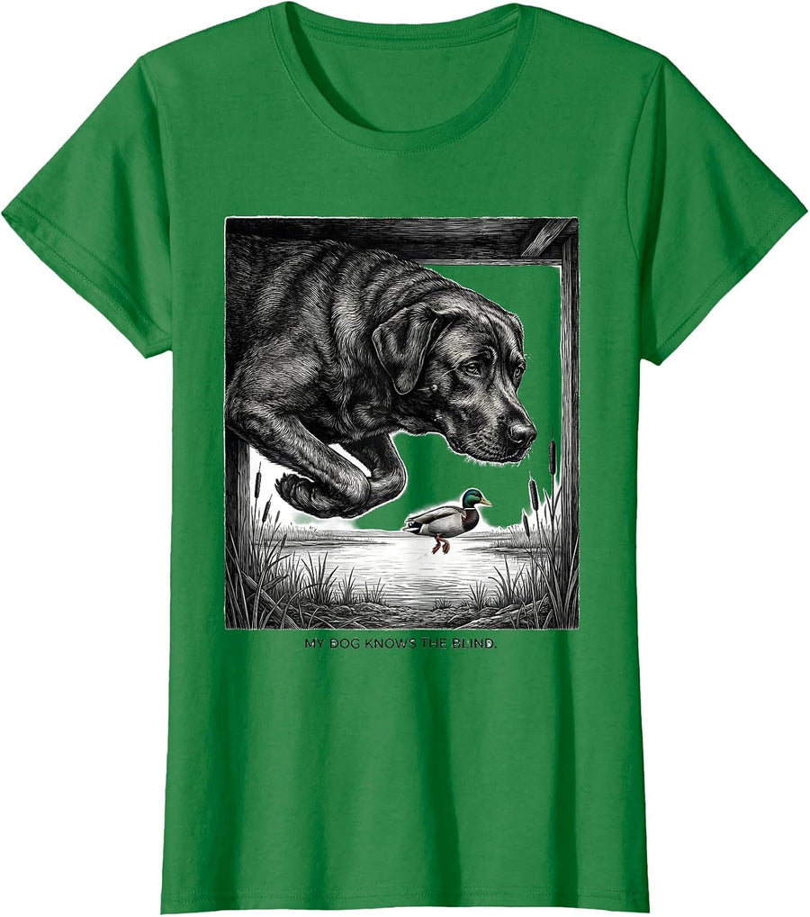 Women's My Dog Knows The Blind Hunting Dog Waterfowl Youth Outdoor T-Shirt - Kelly Green