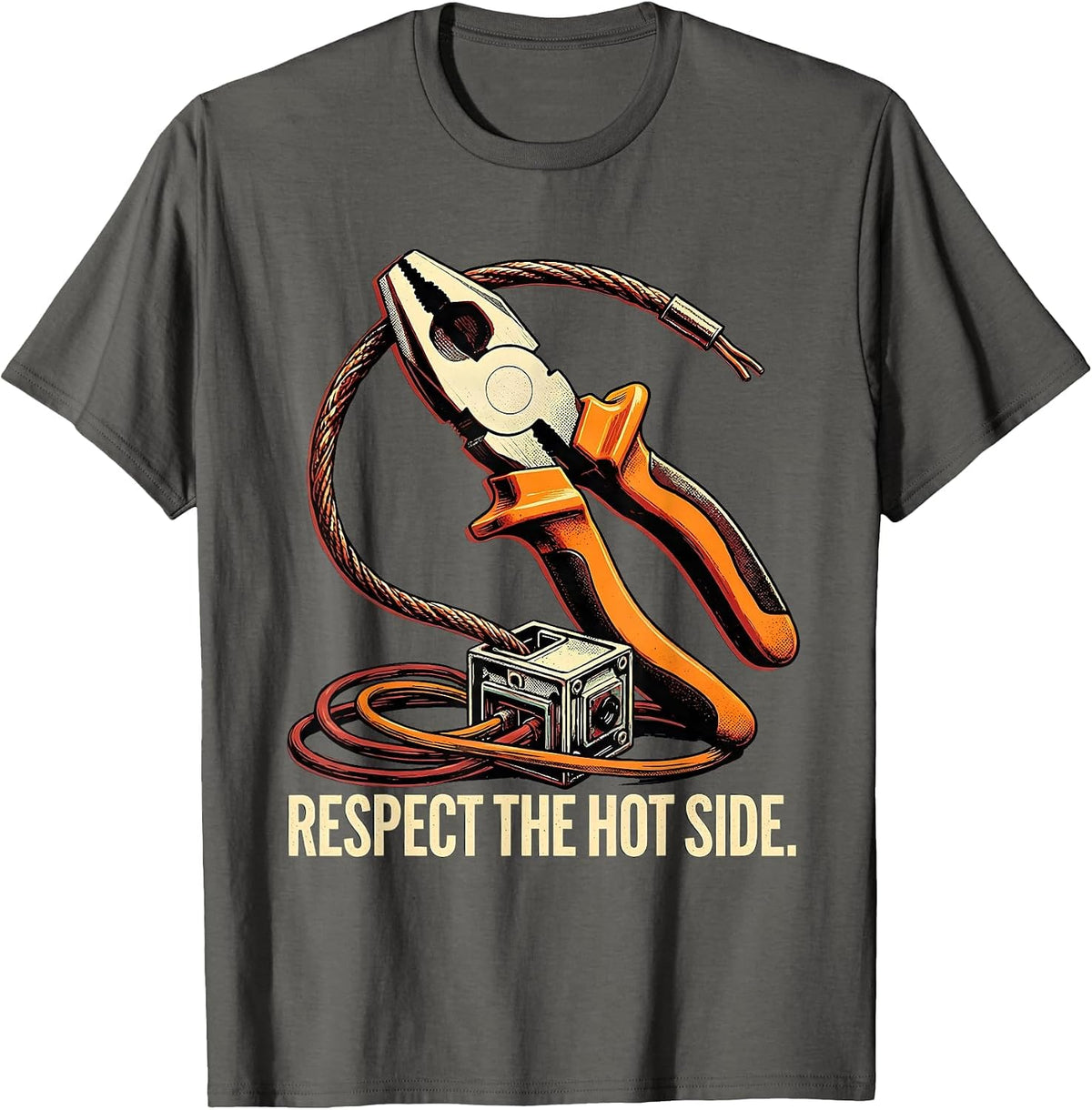 Respect The Hot Side Funny Electrician Engineer Workplace T-Shirt - Asphalt Grey