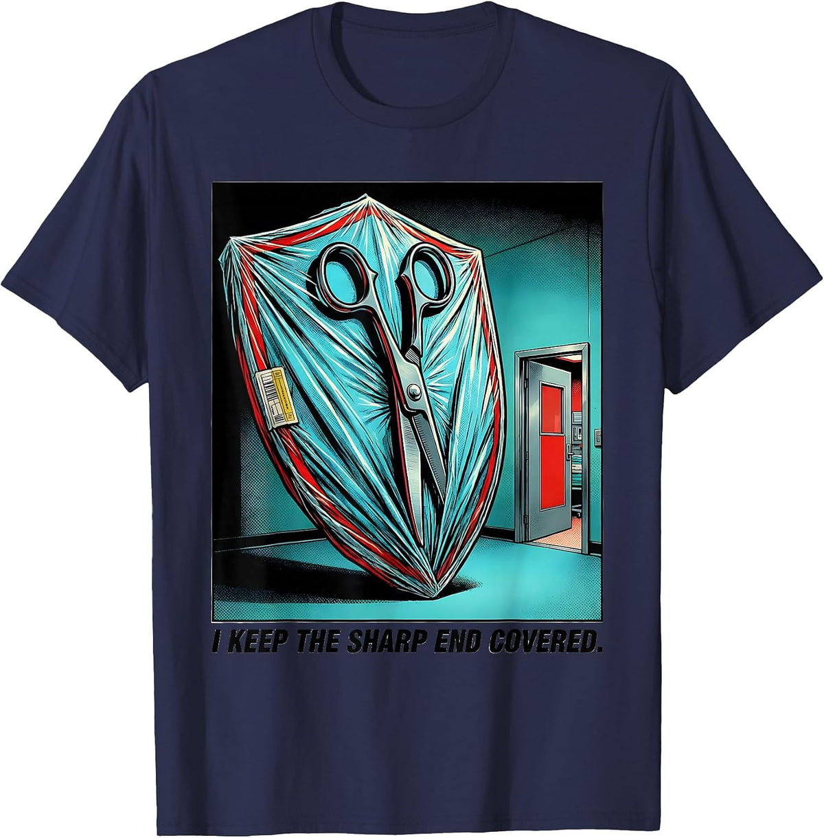 I Keep The Sharp End Covered Funny Sterile Processing Tech T-Shirt - Navy Blue