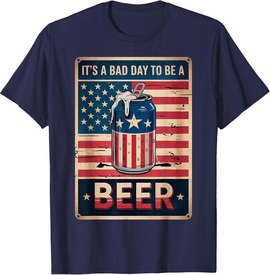 4th of July Retro Bad Day to Be A Beer USA Flag Beer T-Shirt - Navy Blue