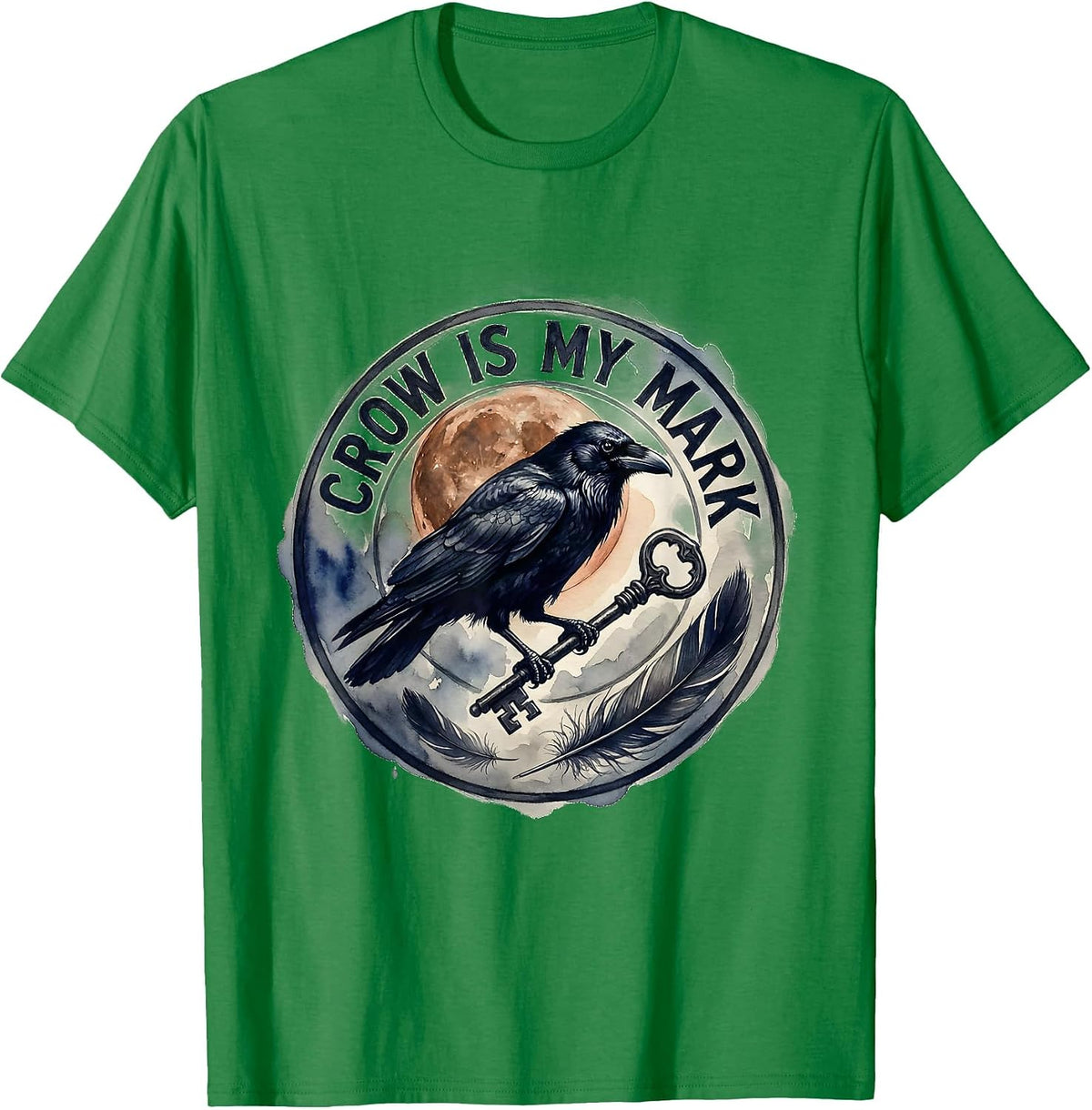 Men's Crow Is My Mark Watercolor Gothic Raven Bird Lover T-Shirt - Kelly Green