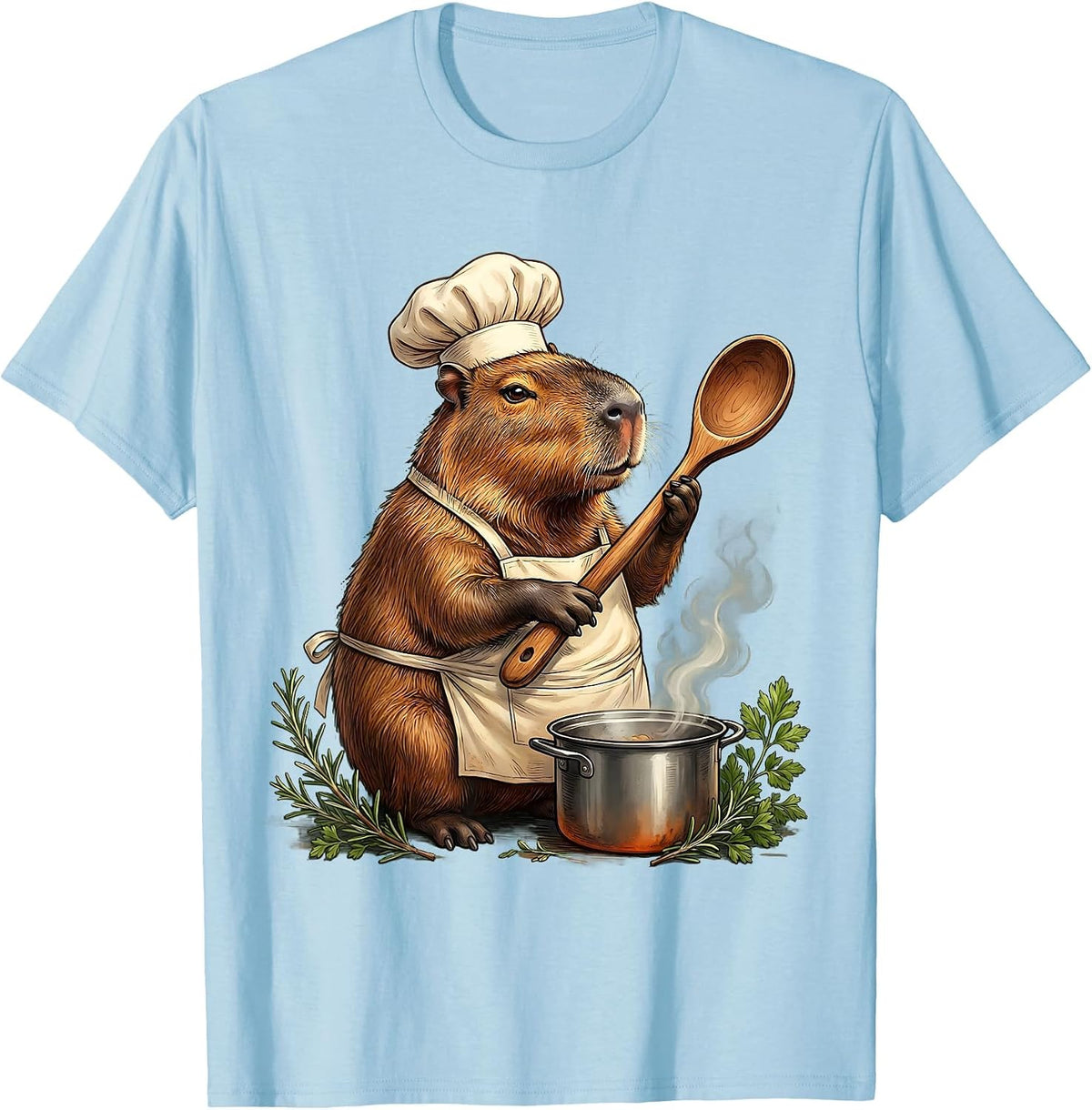 Men's Capybara Chef With Oversized Wooden Spoon T-Shirt - Baby Blue
