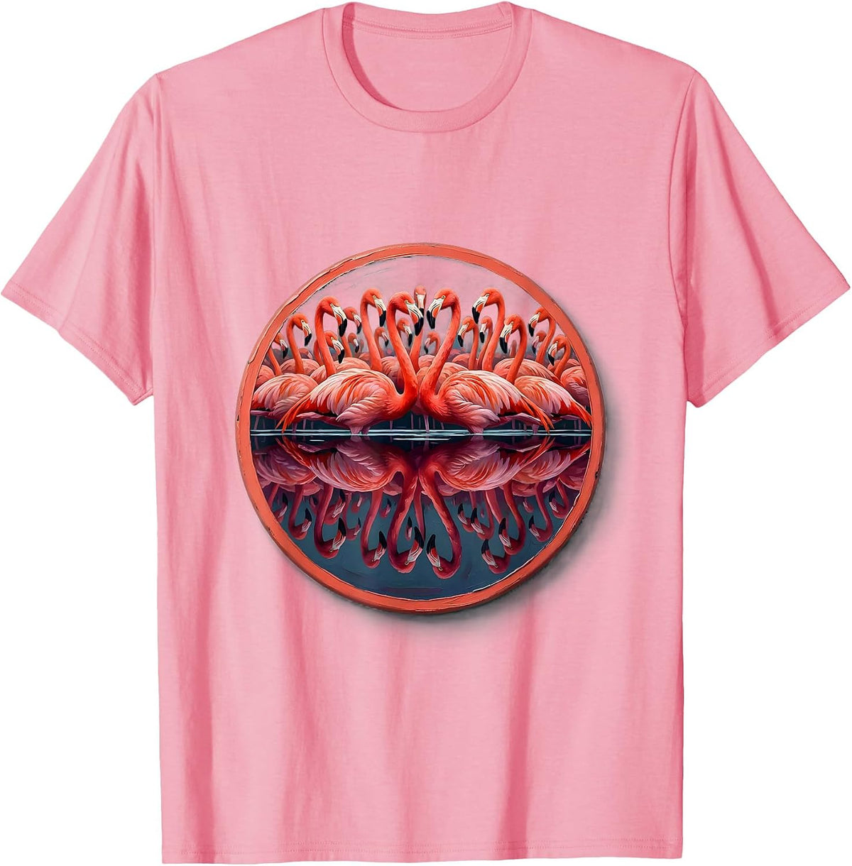 Men's Flamingo Flock Lake Reflection Safari Design T-Shirt - Pink