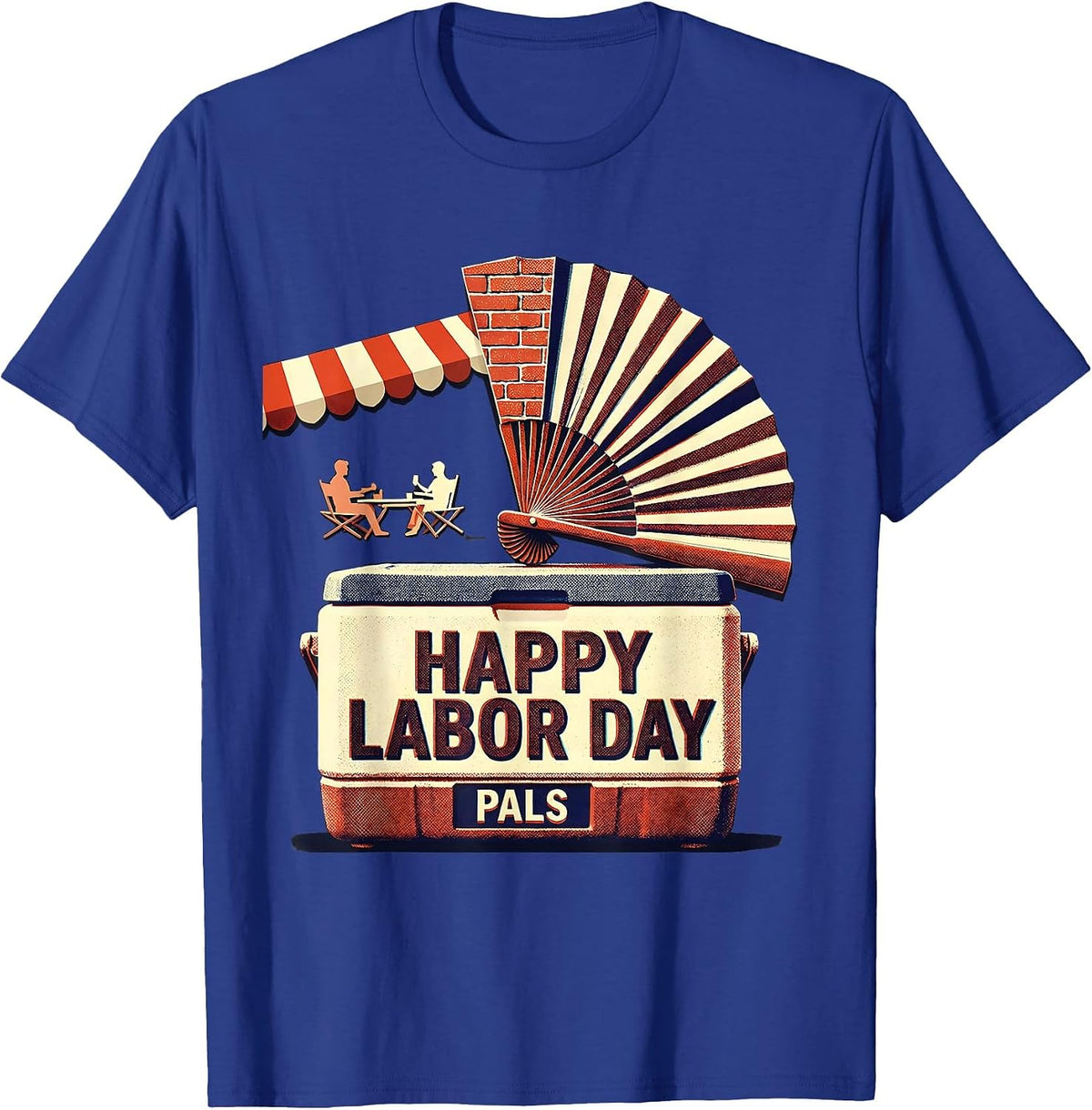 Men's Happy Labor Day, Pals Risograph Picnic Holiday Celebration T-Shirt - Royal Blue