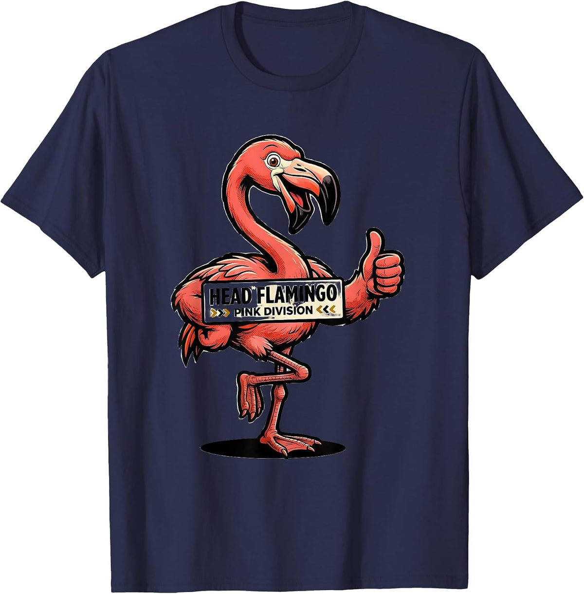 Men's Head Flamingo Pink Division Retro Advertising Mascot Novelty T-Shirt - Navy Blue
