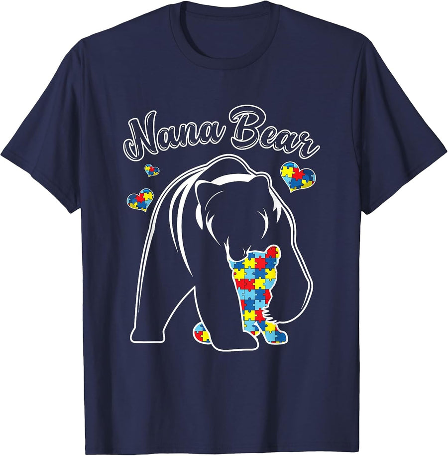Cute Nana Bear Autism Awareness Autistic Family Lover T-Shirt - Navy Blue