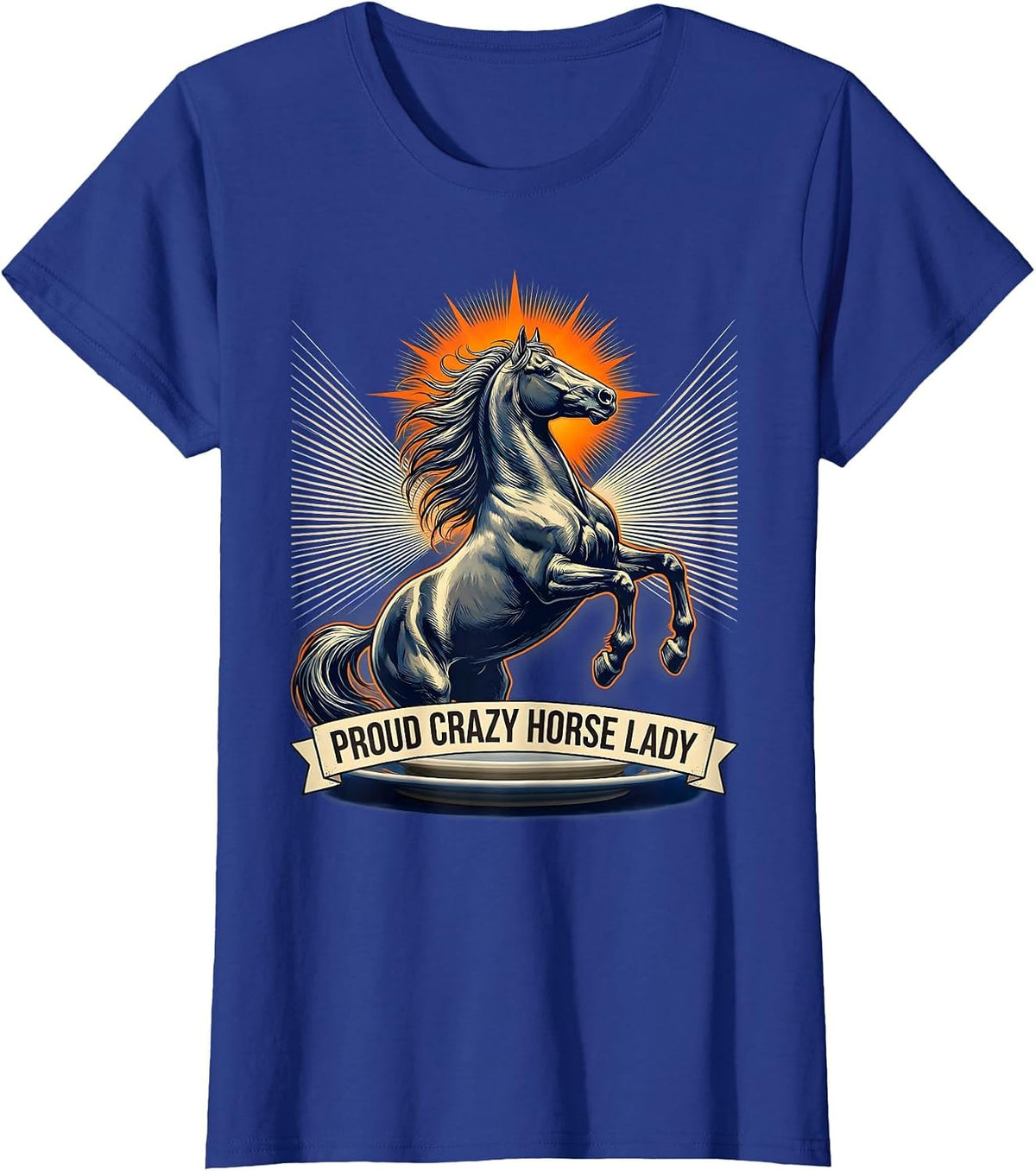 Women's Proud Crazy Horse Lady Equestrian Design T-Shirt - Royal Blue