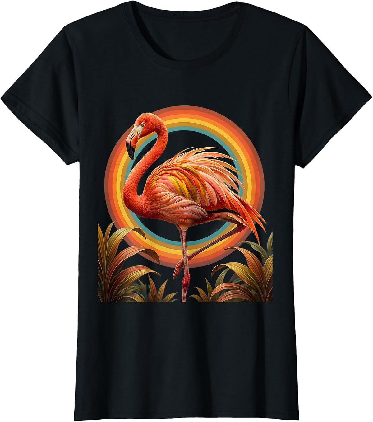 Confident Flamingo Bold Pose Graphic Design T-Shirt - Black
