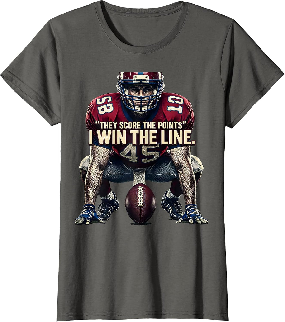 Women's They Score The Points I Win The Line Funny Football Lineman T-Shirt - Asphalt Grey