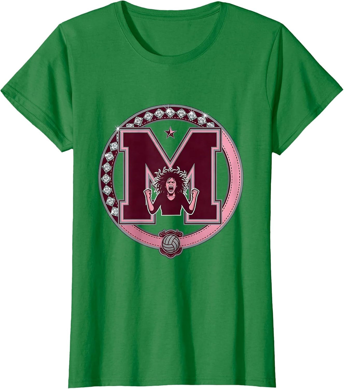 Women's Volleyball Mom Wild Hair Screaming Referee Graphic T-Shirt - Kelly Green