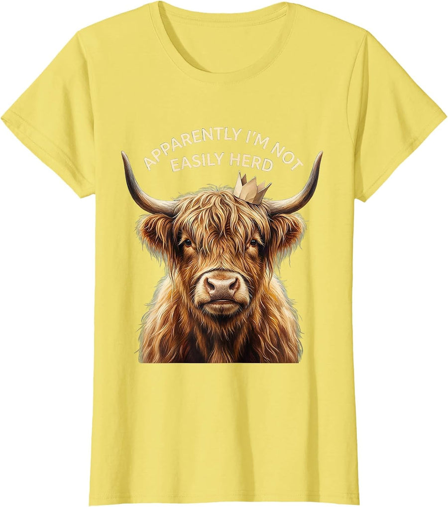 Women's Apparently I’m Not Easily Herd Storybook Highland Cow T-Shirt - Lemon Yellow