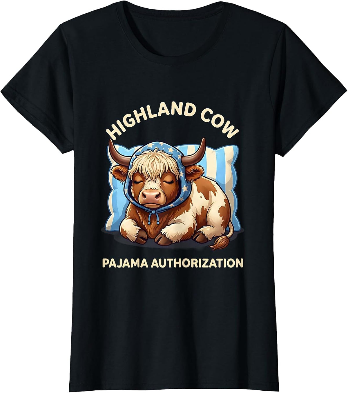 Highland Cow Pajama Authorization Cute Kawaii Bedtime Humor T-Shirt - Black