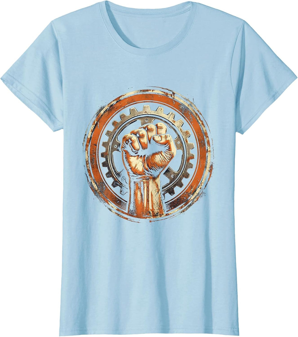 Raised Fist Gear Cog American Pride Graphic T-Shirt - Baby Blue
