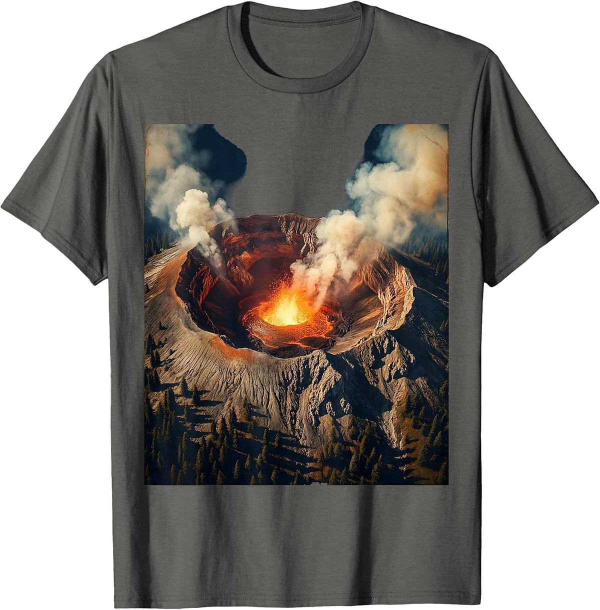 Men's Mexico Volcanic Crater Glowing Night Illustration T-Shirt - Asphalt Grey
