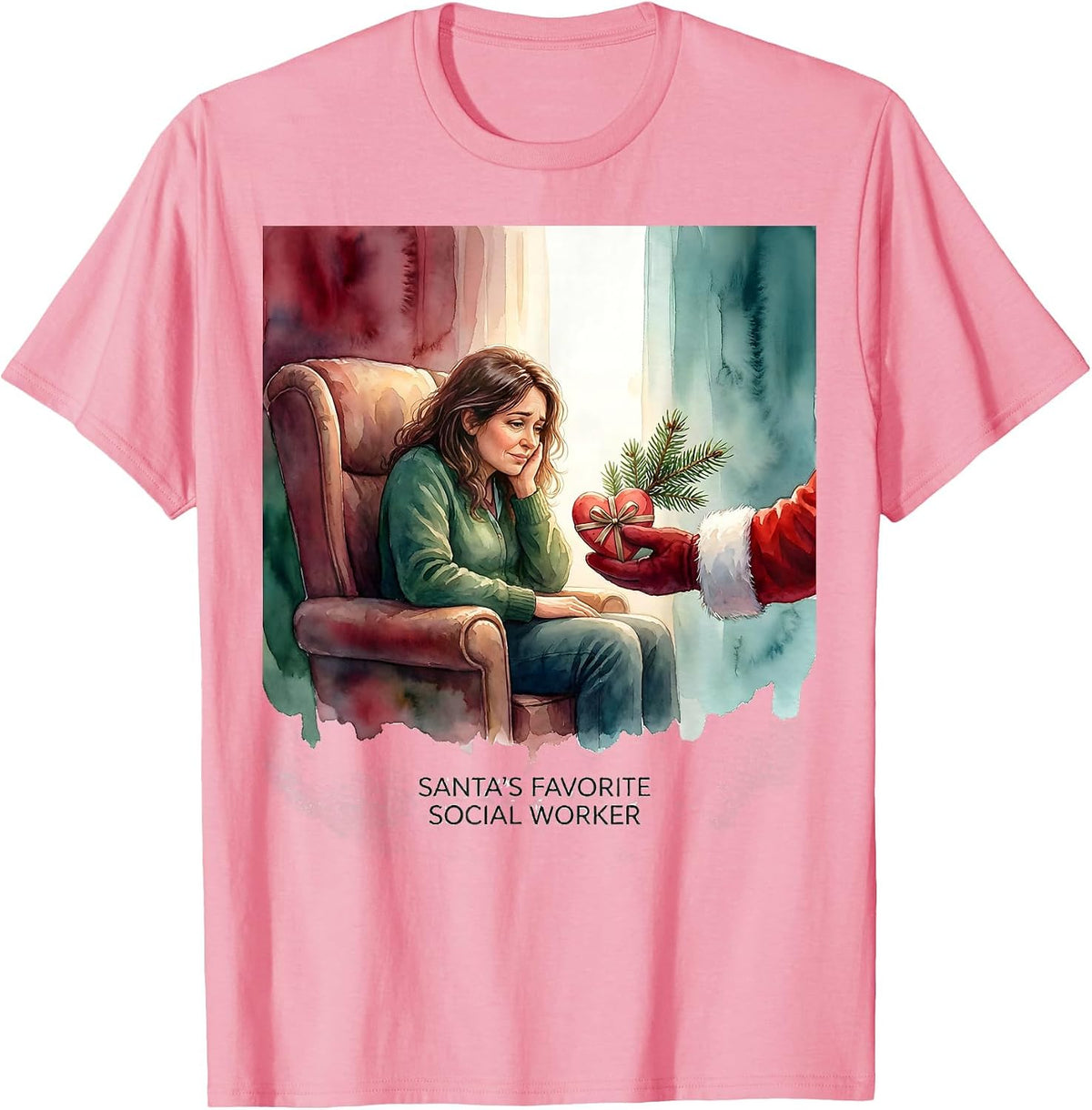 Santa's Favorite Social Worker Funny Christmas Social Worker T-Shirt - Pink