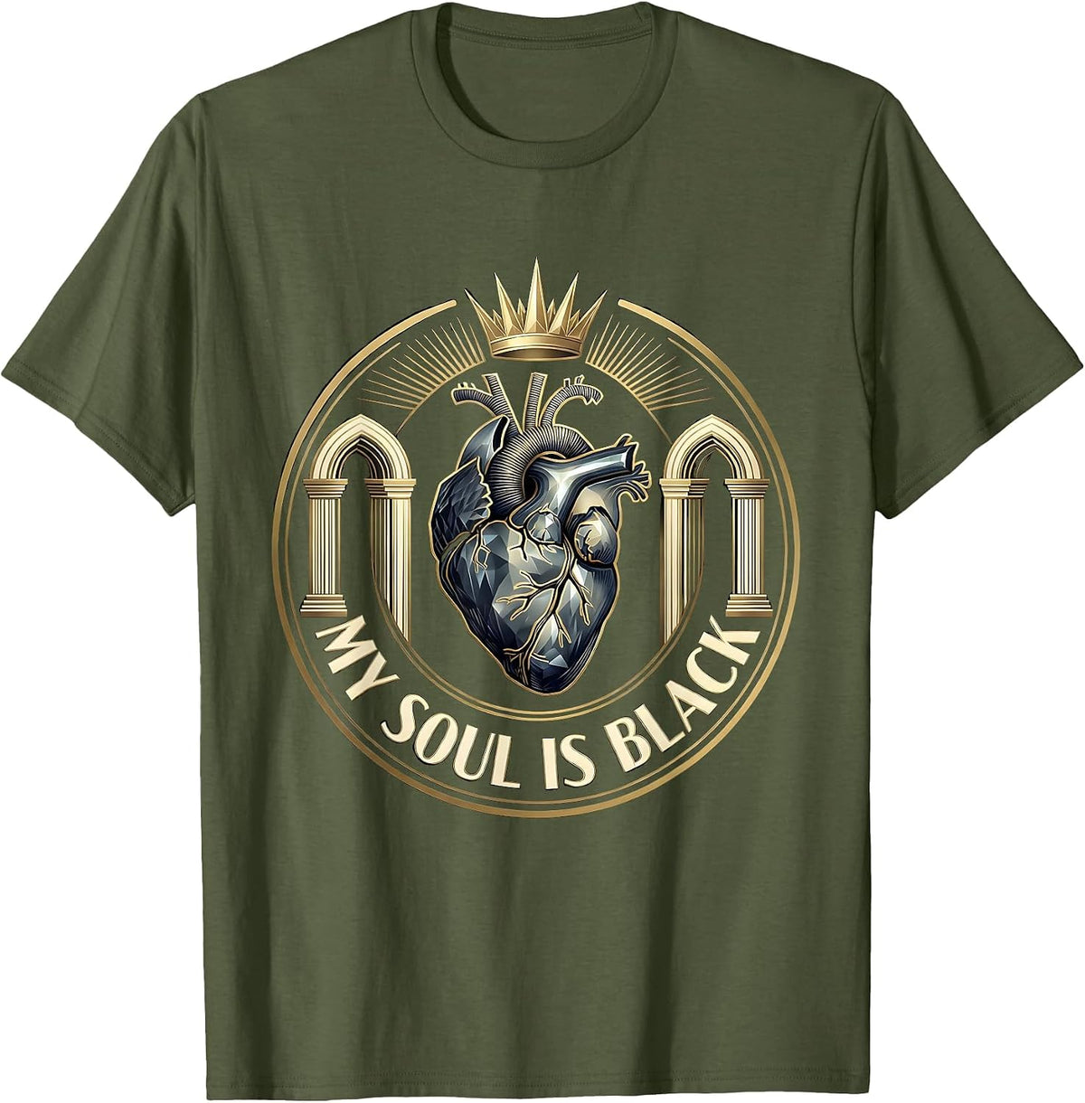 My Soul Is Black Gothic Dark Aesthetic Design T-Shirt - Olive Green