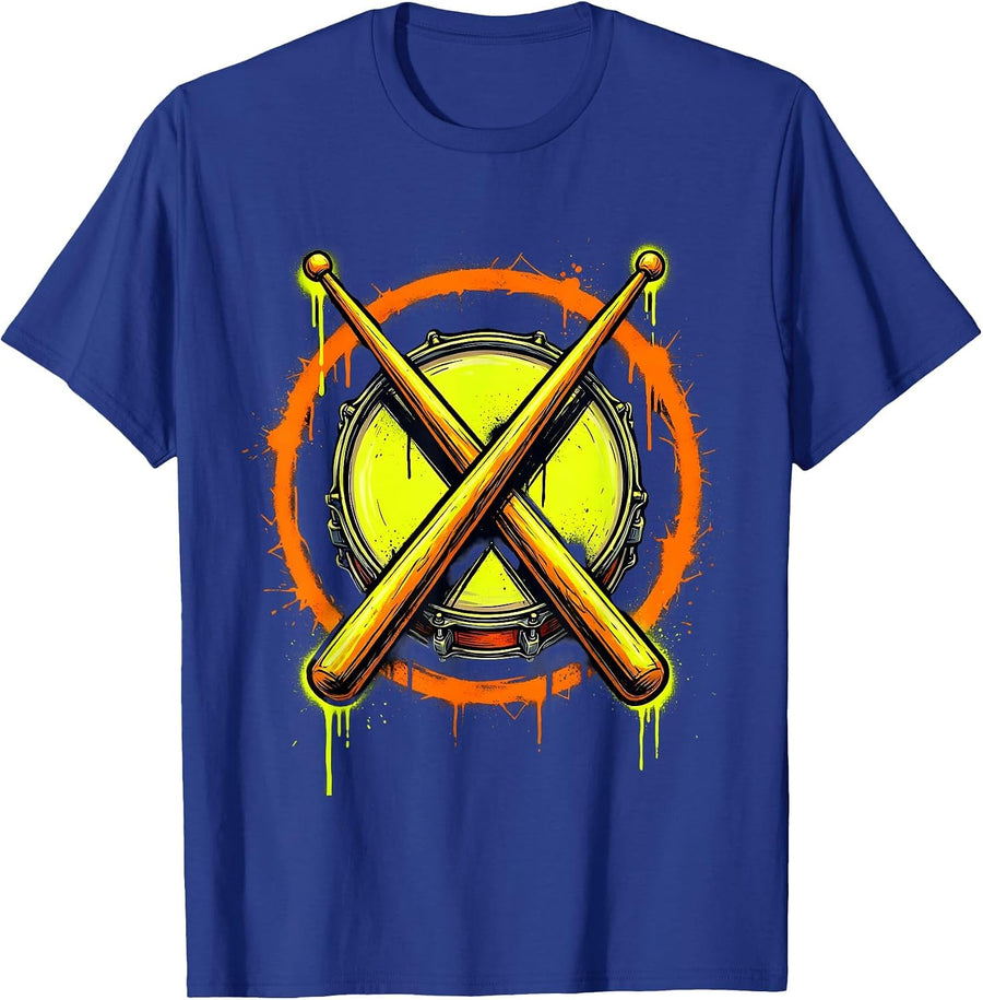 Crossed Drumsticks Snare Drum Percussion Graphic T-Shirt - Royal Blue