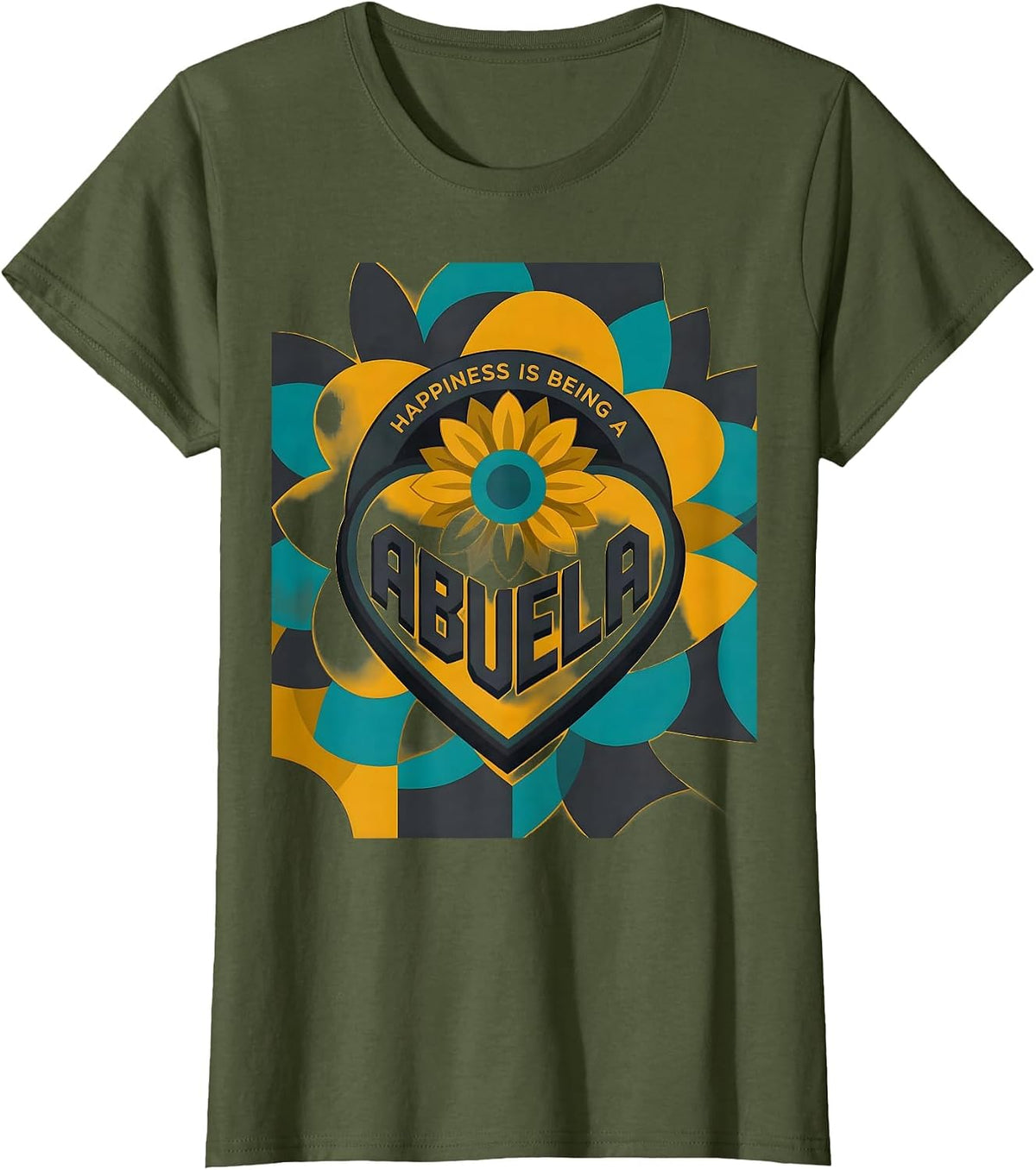 Happiness Is Being A Abuela Midcentury Modern Grandma T-Shirt - Olive Green