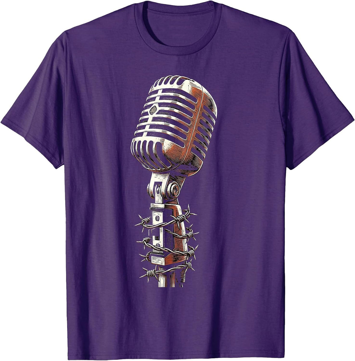 90s Band Barbed Wire Microphone Stand Graphic T-Shirt - Purple