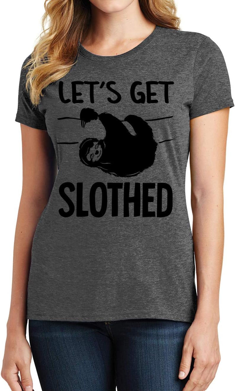 Lets Get Slothed Funny Sloth Lover Womens T-Shirt - Heather Charcoal