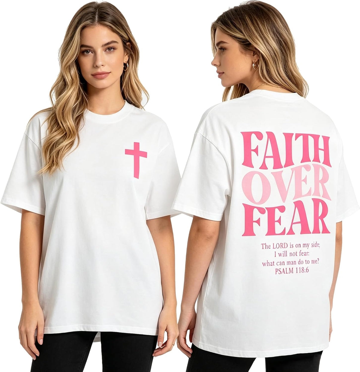 Faith Over Fear Christian Graphic T‑Shirt, Psalm 118:6 Bible Tee - White