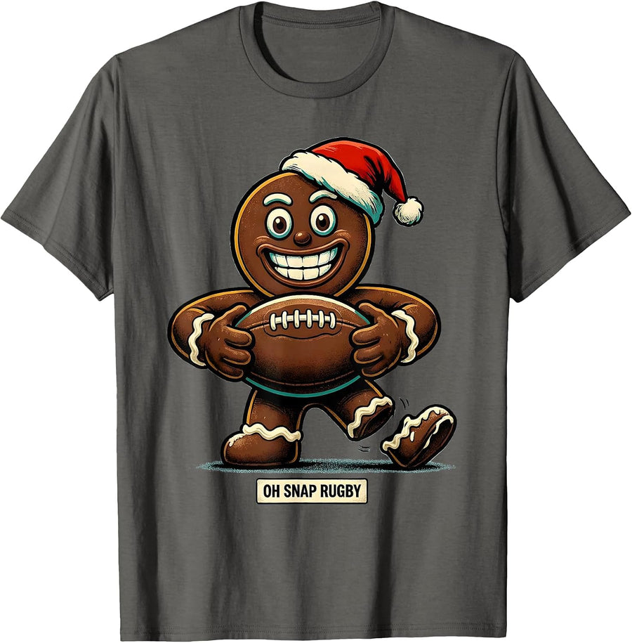 Oh Snap Rugby Retro Advertising Mascot Christmas Sports T-Shirt - Asphalt Grey