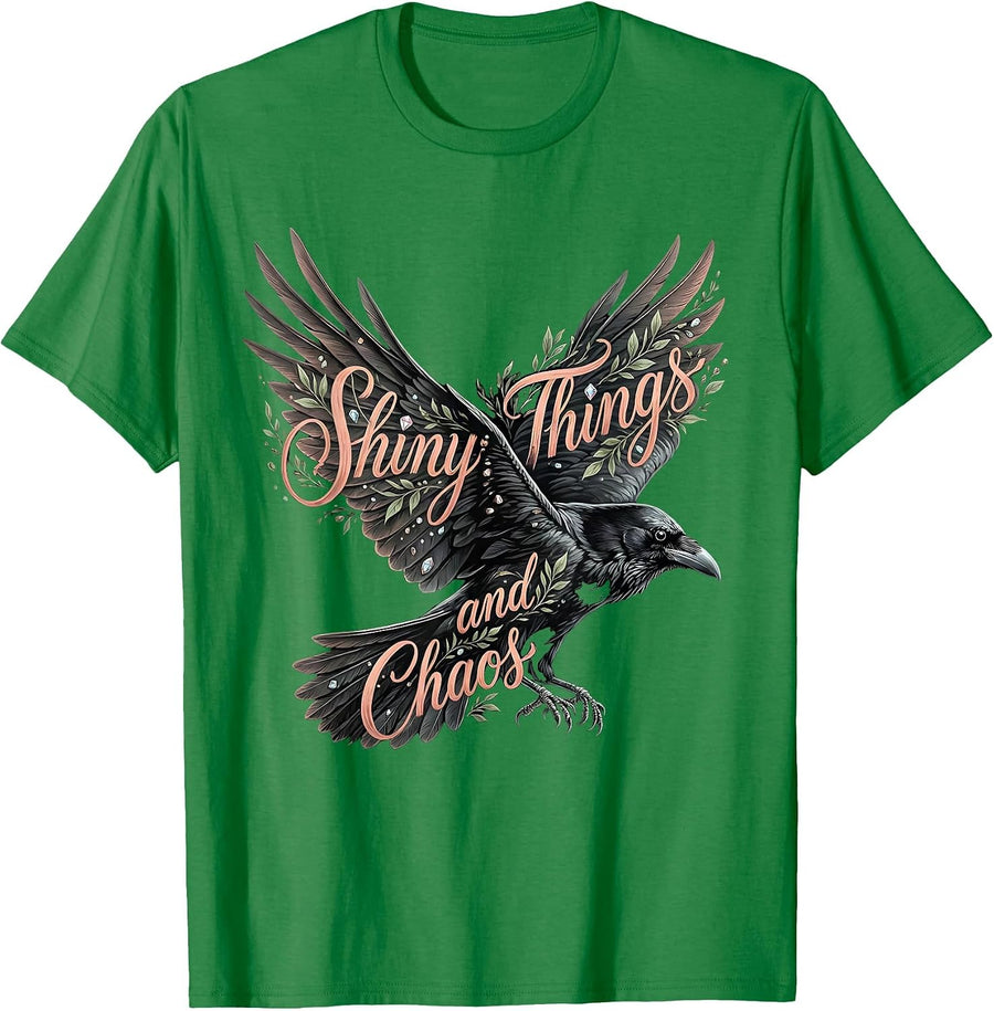 Men's Shiny Things and Chaos Crow Design T-Shirt - Kelly Green