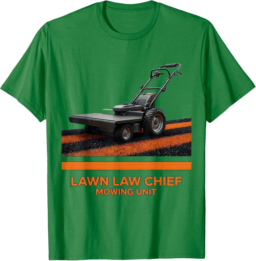 Men's Lawn Law Chief Mowing Unit Funny Lawn Mower Dad Gift T-Shirt - Kelly Green