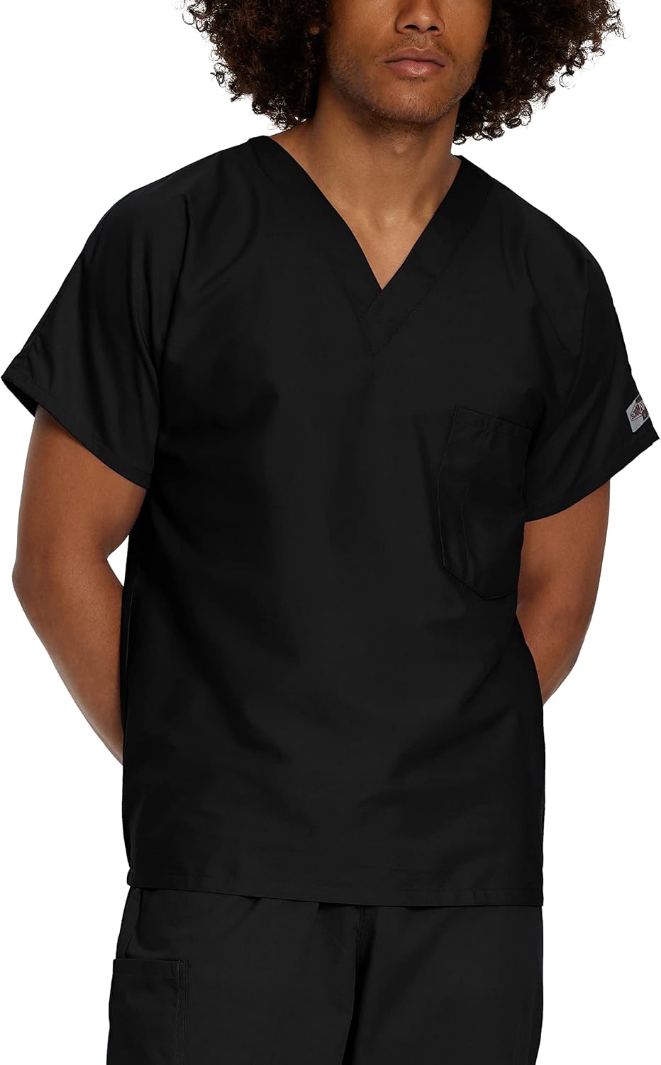 Landau Scrub Zone Unisex Relaxed Fit 1-Pocket V-Neck Scrub Top 71221 - Black