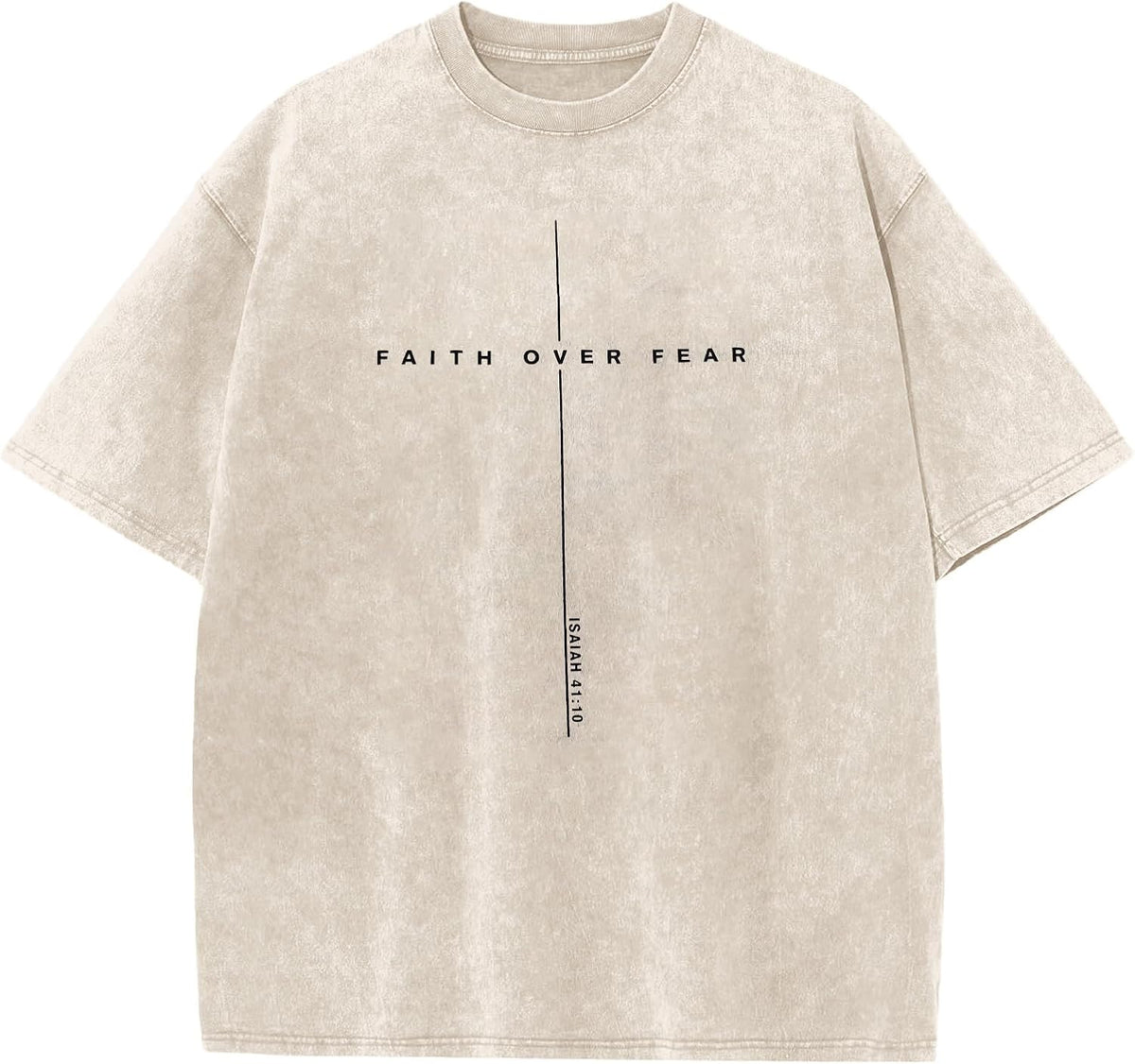 Christian Shirts for Men Faith Over Fear Shirt Jesus Faith Short Sleeve Top Cross Bible Verse Acid Wash T-Shirt - Apricot
